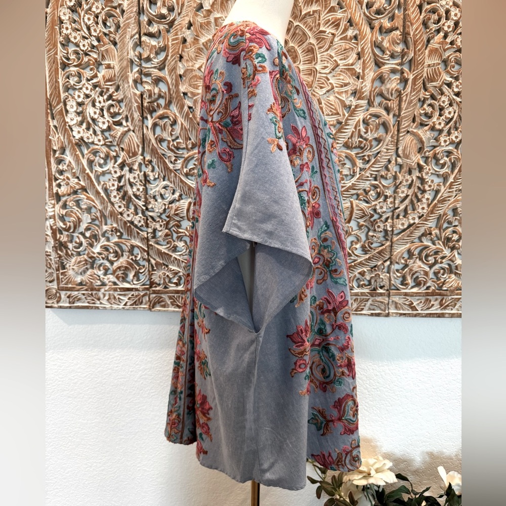 Umgee Floral Embroidered Chambray Open Cardigan/ Coverup- small S/M oversized - Picture 7 of 13